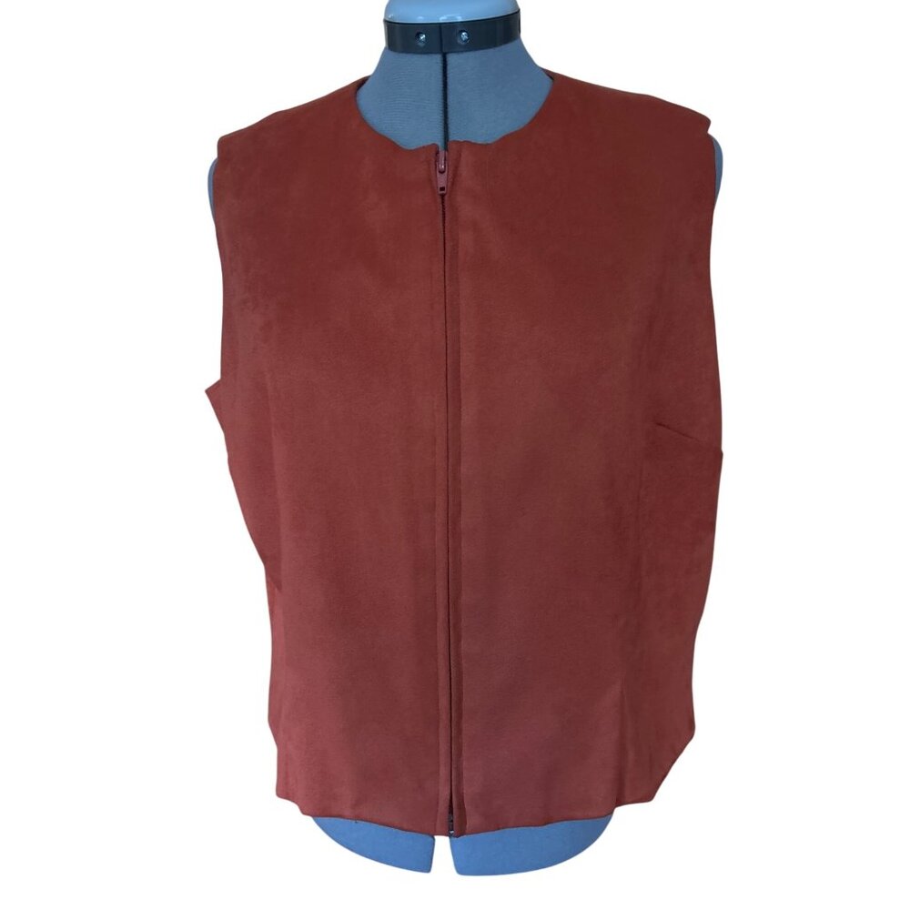 Sharon Endick Womens Faux Suede Orange Zip Front Vest Size XL